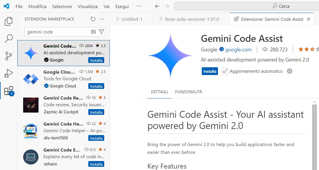 Installazione Gemini Code Assist in Visual Studio Code