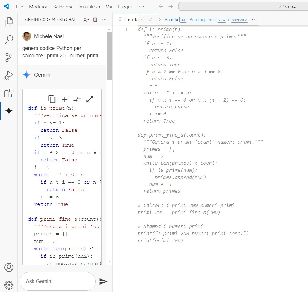 Generare codice con Gemini Code Assist