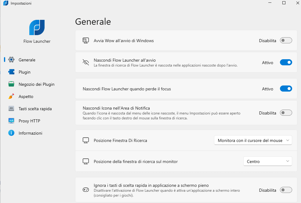Impostazioni Flow Launcher