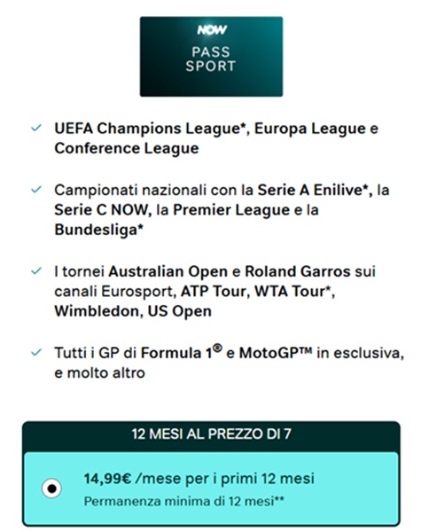 now pass sport offerta