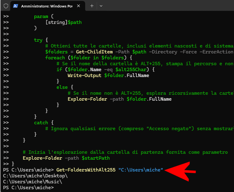 Scansione cartelle ALT+255 script PowerShell
