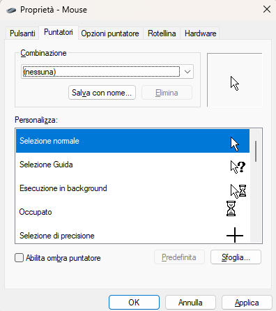 Selezione puntatore mouse Windows