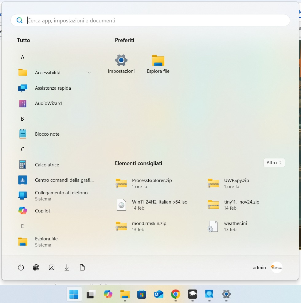 Struttura menu Start Windows 11