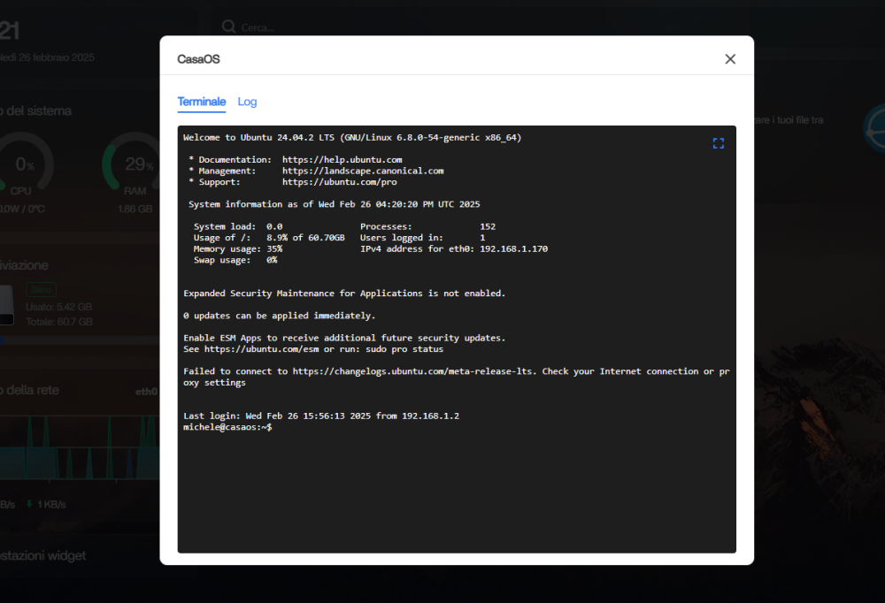 Aprire terminale Linux da CasaOS