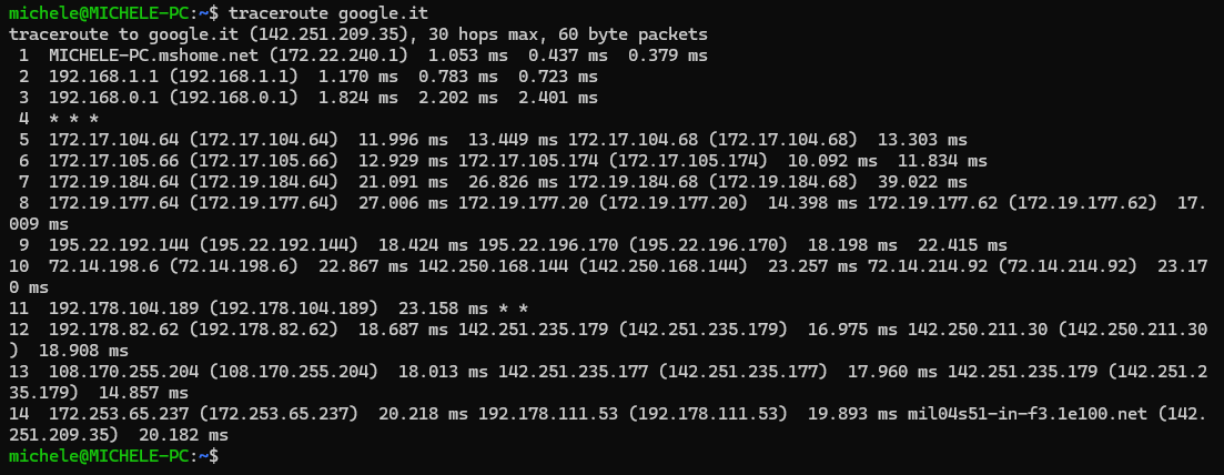 Esempio Traceroute Linux