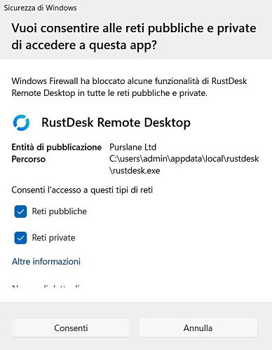 Configurazione Windows Firewall RustDesk