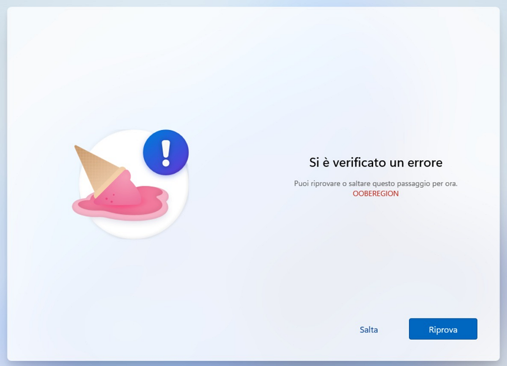 Errore OOBEREGION Windows 11