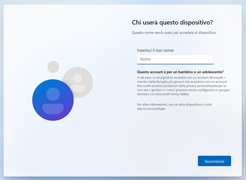 Account utente installazione Windows 11