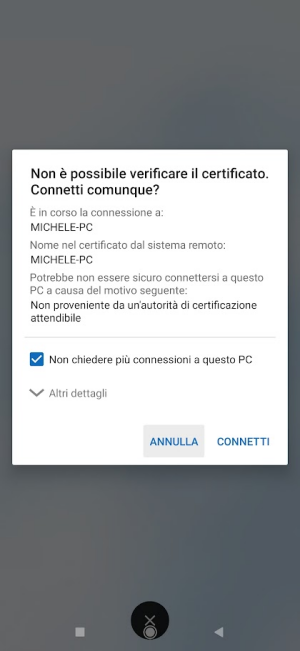 Messaggio certificato Desktop remoto