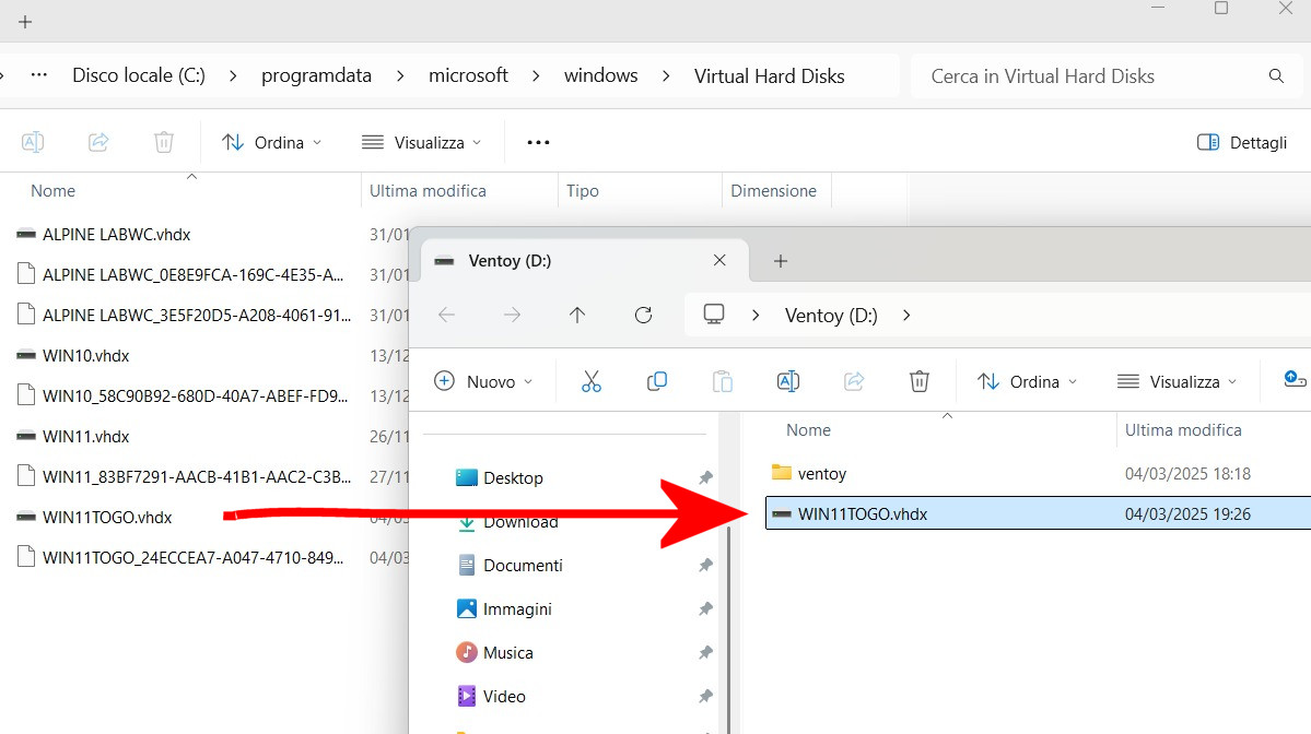 Copia VHDX Windows To Go chiavetta Ventoy