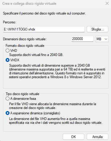 Immagine VHDX Windows To Go