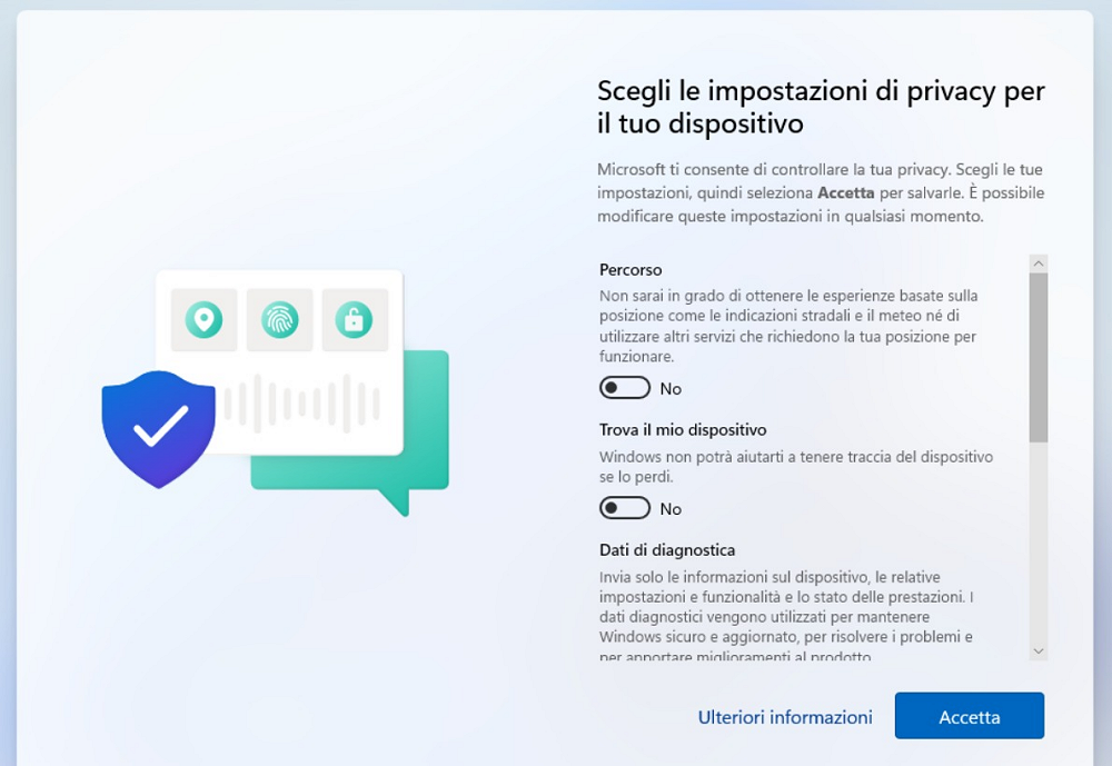 Impostazioni privacy installazione veloce Windows 11