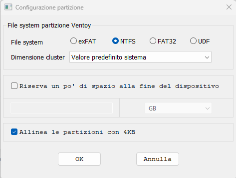 Partizione Ventoy NTFS