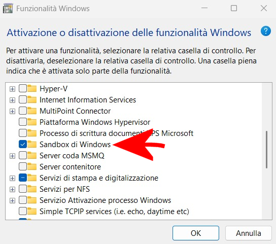 Installazione Windows Sandbox in Windows 11