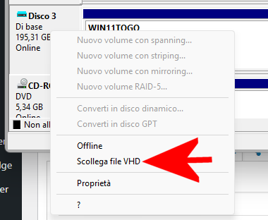 Scollegare file VHDX