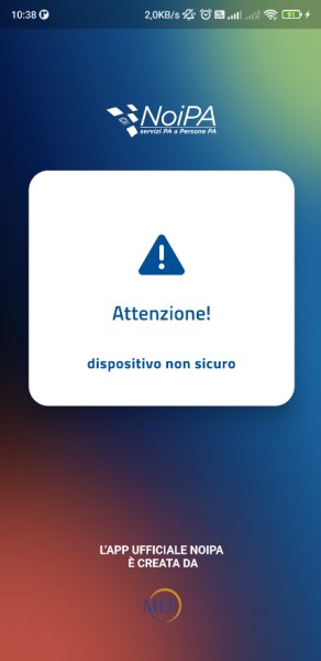 Screenshot App NoiPA dispositivo non sicuro