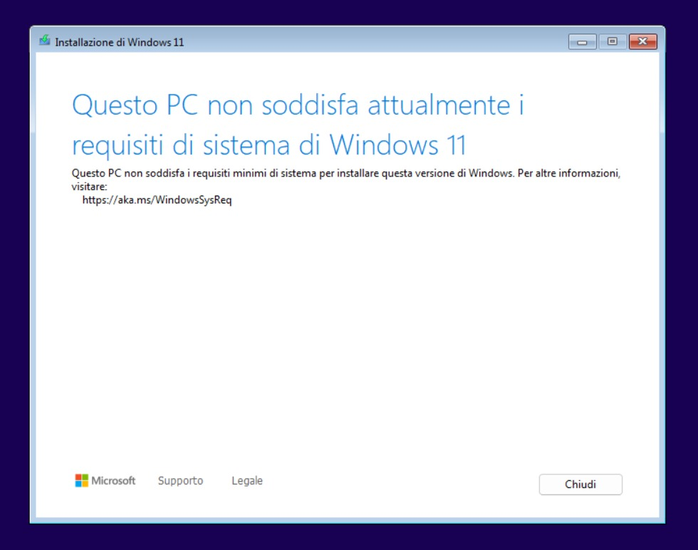 Windows 11 su PC non supportati