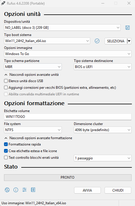 VHDX con Windows To Go nel supporto USB Ventoy