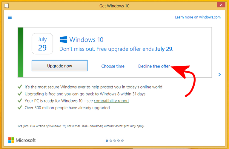 Rifiutare l'aggiornamento a Windows 10 si potrà, a breve