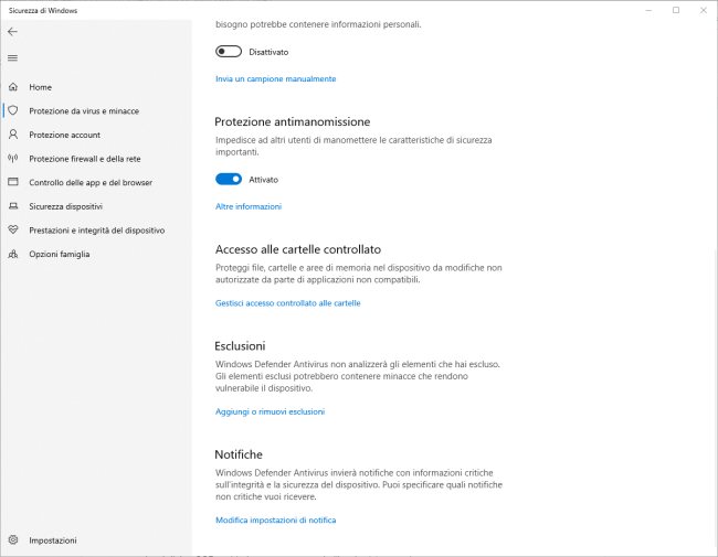 Windows Defender: protezione antimanomissione attivata su tutti i sistemi Windows 10